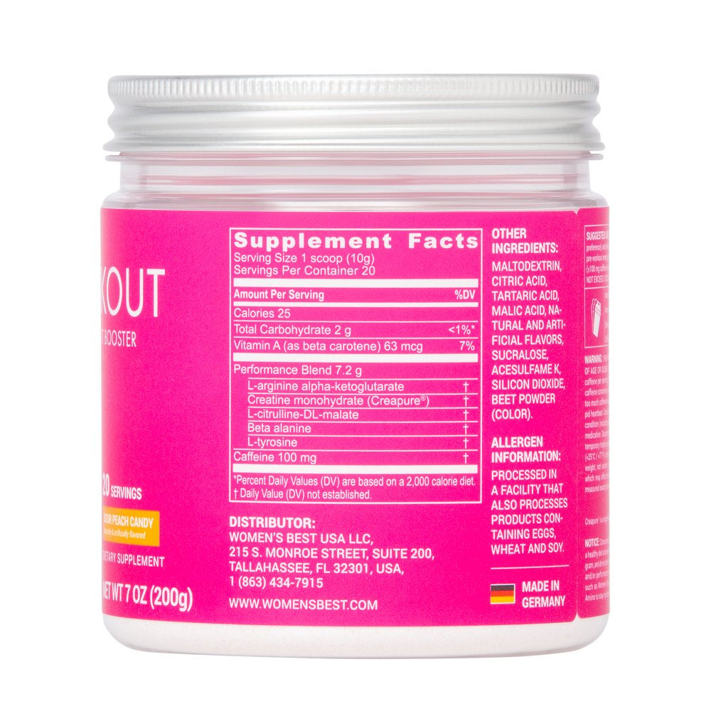 Women'S Best Pre-Workout Booster Powder, Sour Peach Candy, 200G, 7 Oz