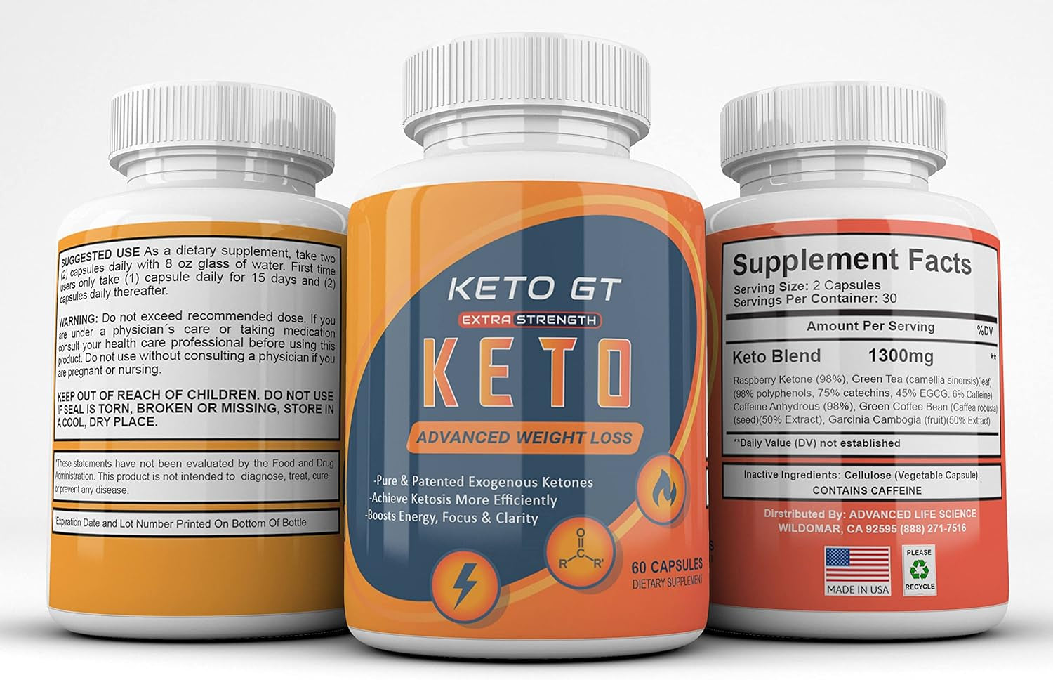 (Official) Keto GT, Advanced Formula, Made in the USA, (2 Bottle Pack), 60 Day Supply