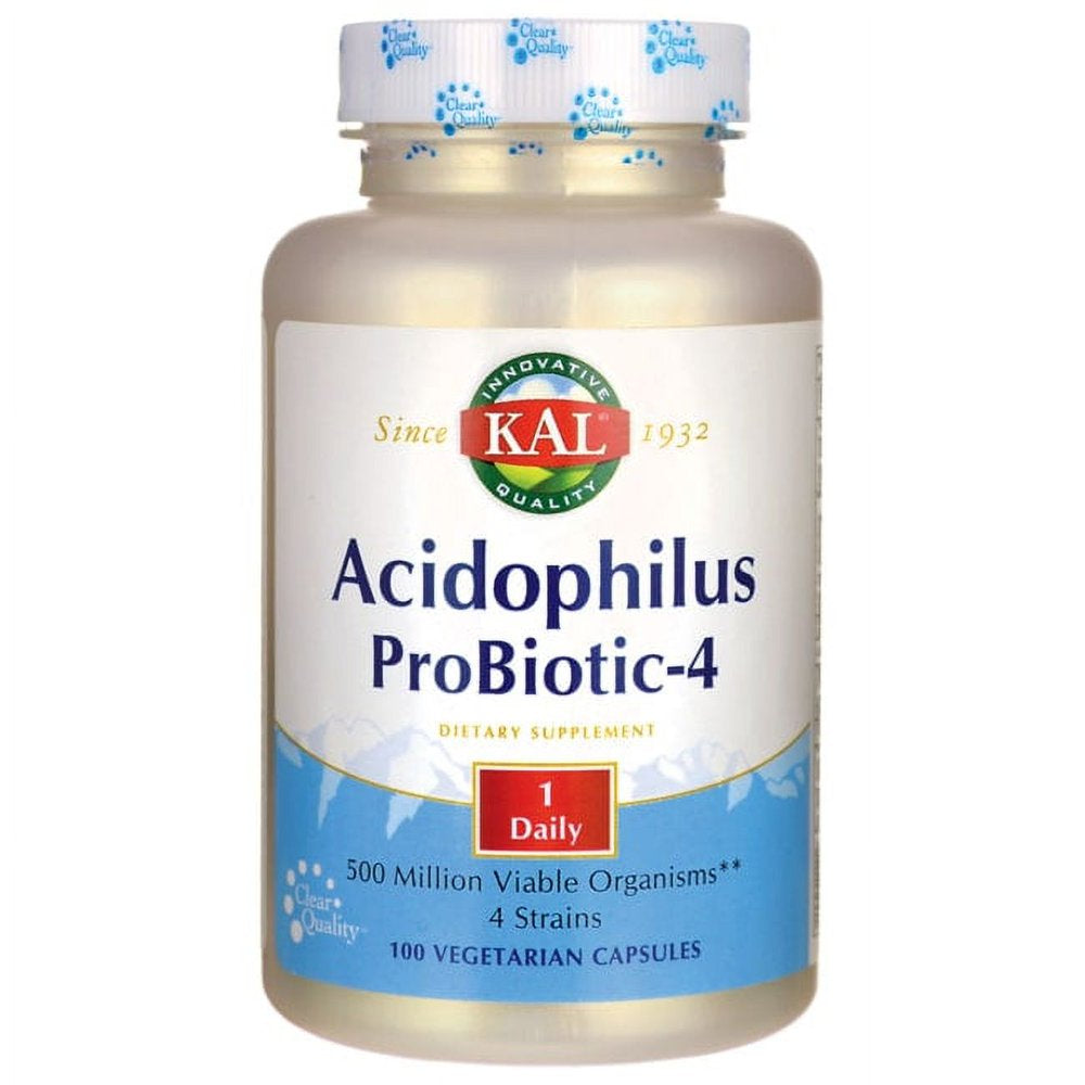KAL Acidophilus Probiotic - 4 | for Intestinal Flora Nutritive Support | 500 Million Cfus, 4 Strains | for Men & Women | Vegetarian Capsules | 100Ct