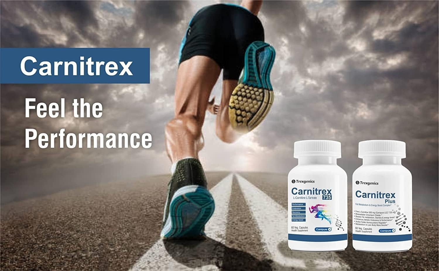 BETT Trexgenics® CARNITREX 735 - CARNIPURE (Lonza, Switzerland) L-Carnitine L-Tartrate 735Mg, Fat Metabolism, Energy, Endurance & Performance Boost Advanced Formula (60 Veg. Capsules)