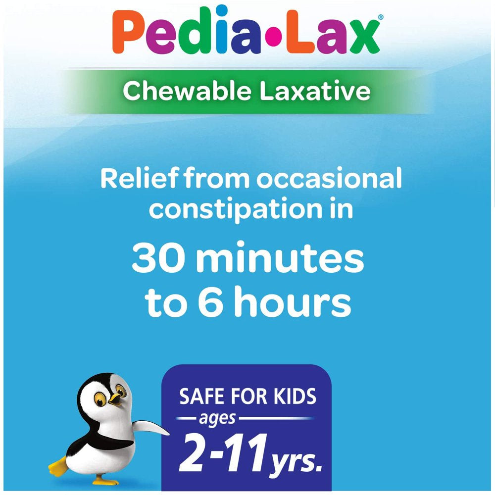 Pedia-Lax Laxative Chewable Tablets for Kids, Ages 2-11, Watermelon Flavor, 30 CT