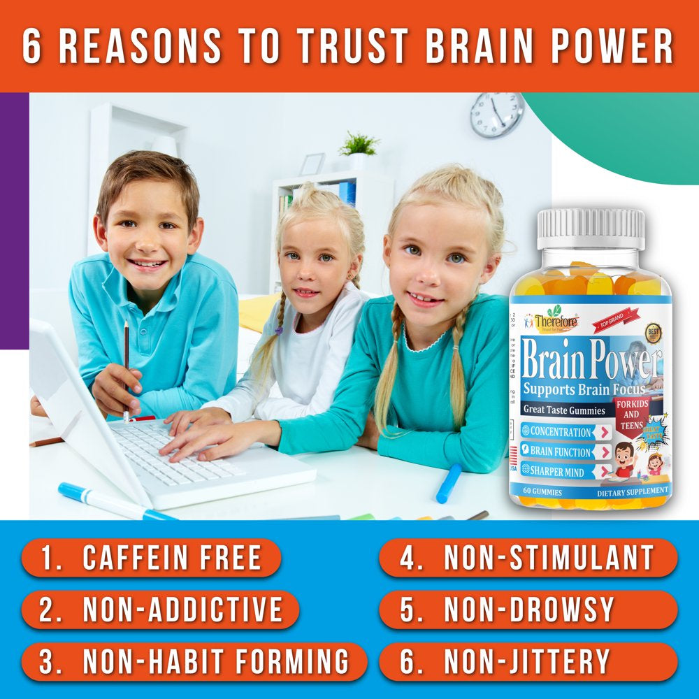 Brain Booster Supplement Focus Gummies Vitamins for Kids & Teens, Brain Focus, Memory, Learning, Accuracy and Concentration Tasty 60 Chewable Gummies