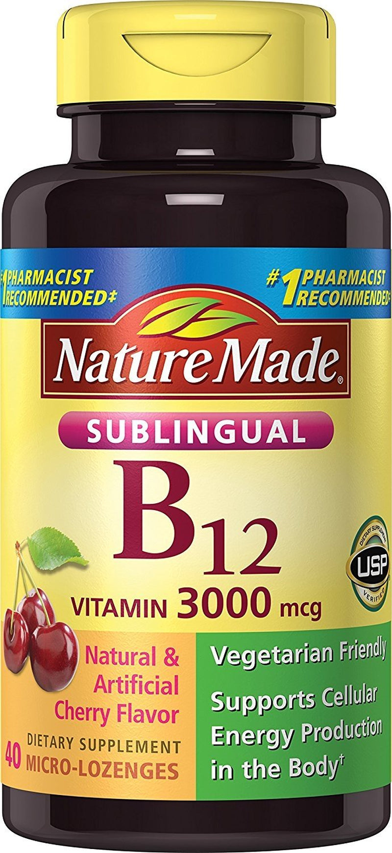 Nature Made Sublingual Vitamin B12 3000 Mcg. Cherry Flavored Lozenges 40 Ct