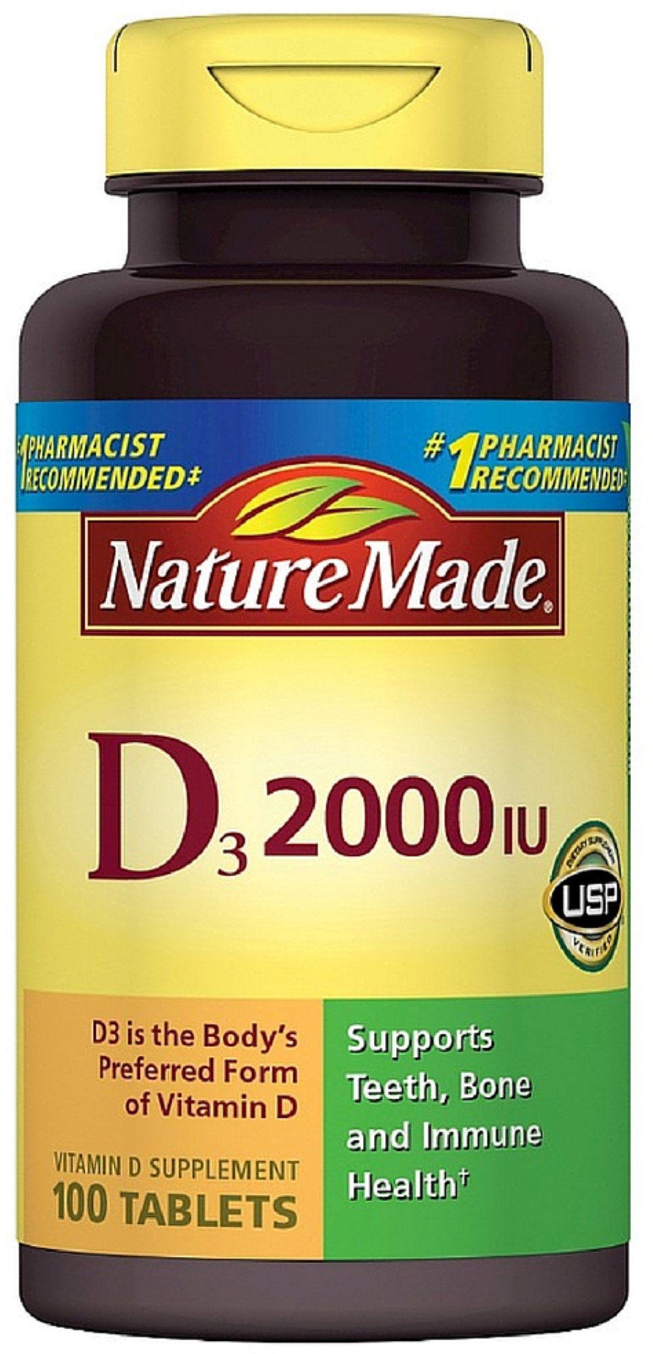 Nature Made Vitamin D3 2000 IU Tablets 100 Ea (Pack of 2)