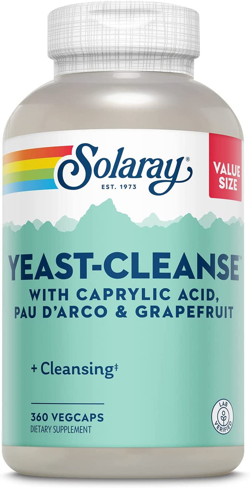 SOLARAY Yeast Cleanse, Detox Cleanse for Healthy Yeast Balance Support, with Caprylic Acid, PAU D'Arco, Licorice Root Extract and Grapefruit Seed Extract, 60-Day Guarantee, 60 Servings, 360 Vegcaps