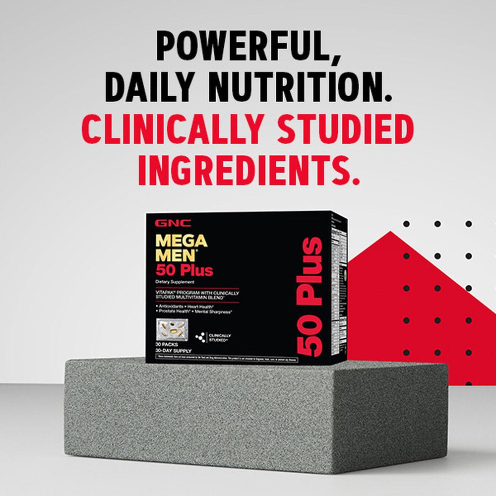 GNC Mega Men 50 plus Vitapak | Antioxidants, Heart Health, Prostate Health, and Mental Sharpness | 30 Count