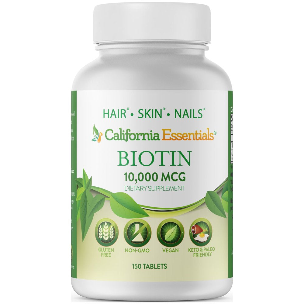 California Essentials Biotin 10000Mcg Hair Skin and Nails Vitamins Dietary Supplement, 150 Tablets