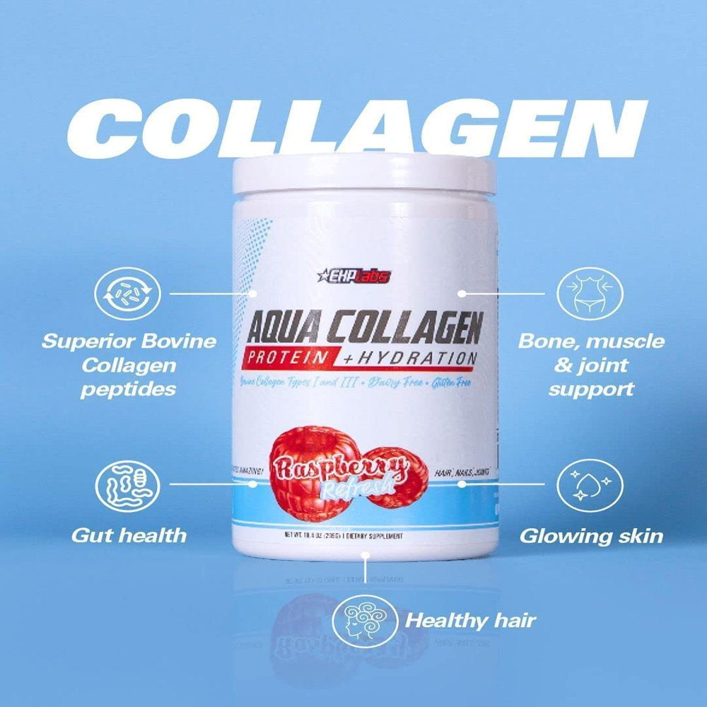 Ehplabs Aqua Hydrolyzed Collagen Peptides Powder - 10G of Protein per Serving, Hydration & Gut Health Support, Grass Fed Pasture-Raised Bovine Collagen, Type I & III, 24 Servings (Raspberry Refresh)