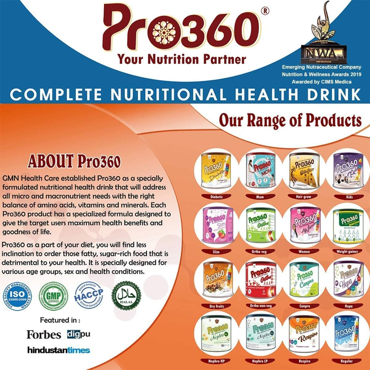 CROW Pro360 Diabetic Protein Powder Nutrition Health Drink for Diabetes Care 500GM - No Added Sugar (Chocolate)