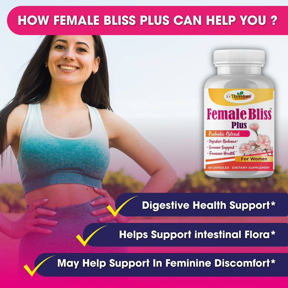 Female Bliss Women'S Probiotics for Feminine Odor Control, Supplement for Feminine Health, Gut & Ph Balance for Women 60 Vegan Capsules