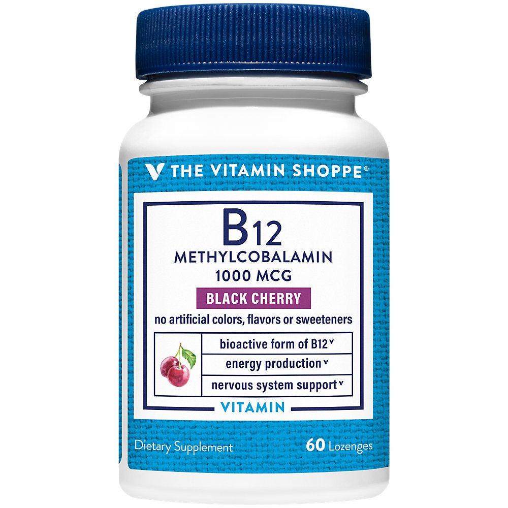 Vitamin B12 Methylcobalamin 1,000Mcg - Highly Bioavailable Form of B12 to Support Energy Production - Black Cherry Flavored (60 Lozenges) by the Vitamin Shoppe