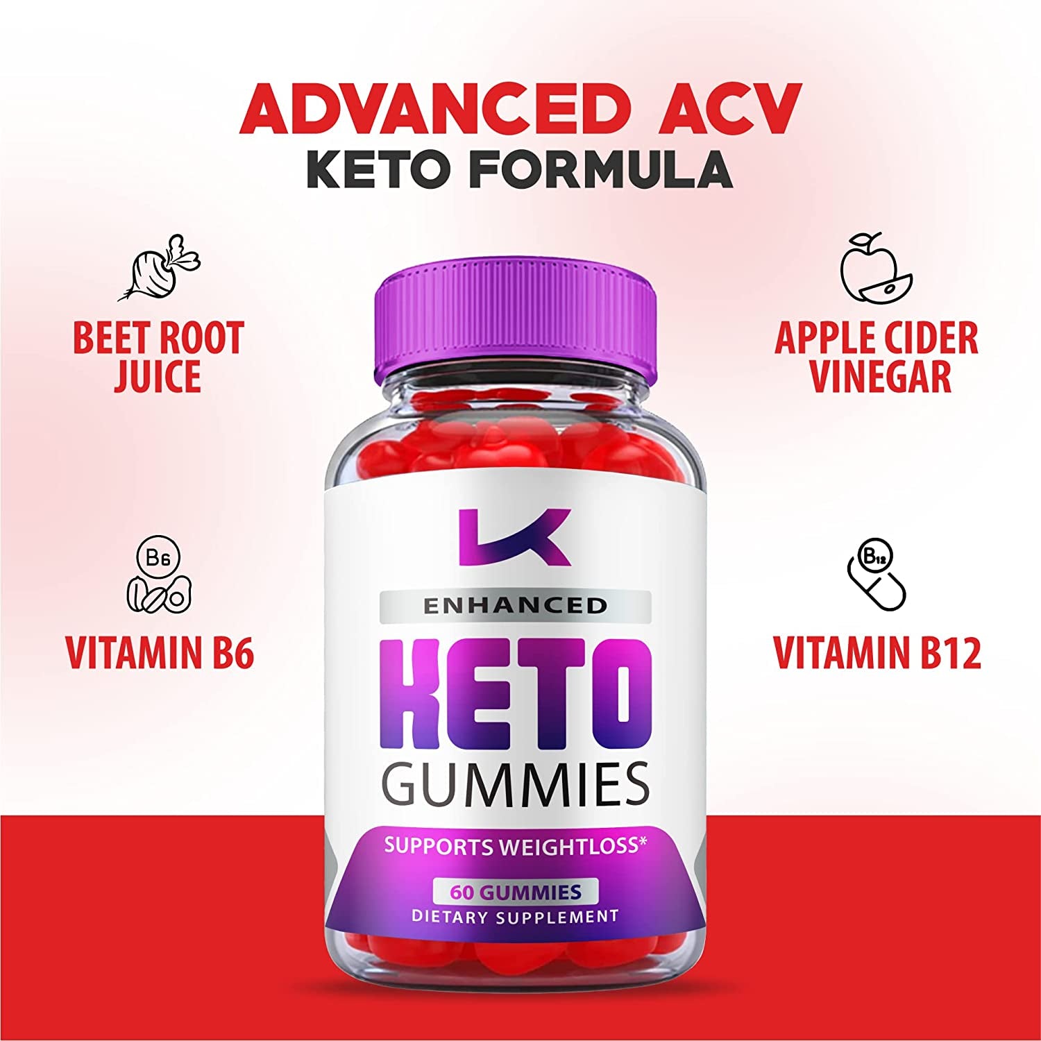 Enhanced Keto Gummies, Enhanced Keto ACV Gummies, Vegan, Non GMO 1000Mg Formula, Enhanced ACV Gummies plus Keto, Enhanced ACV Keto Gummies with Apple Cider Vinegar and Vitamin B12, B6 (60 Gummies)