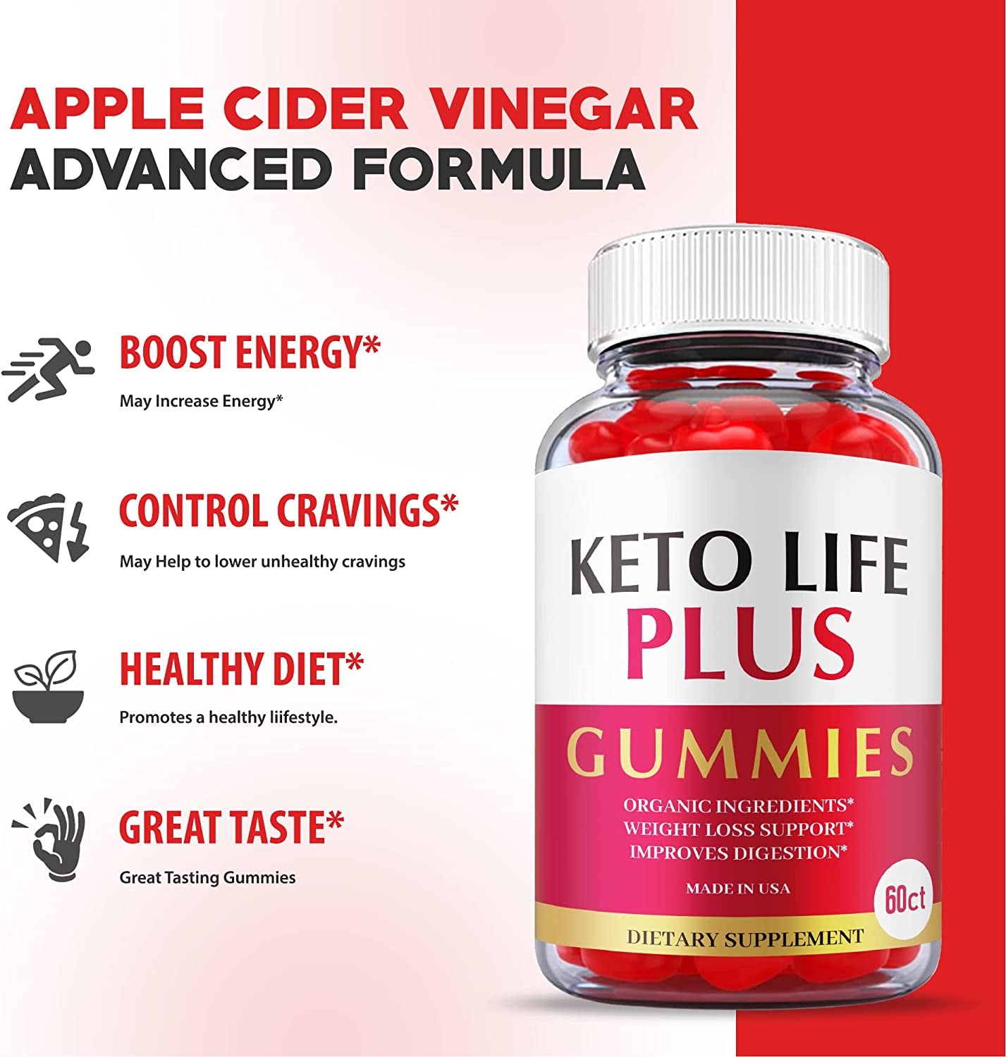 (5 Pack) Keto Life plus Gummies - Official Formula, Vegan - Keto Life plus ACV Gummies with Apple Cider Vinegar, Weight Apple Loss Cider, Great Taste, Vitamin B12, B6, Beet Root Juice (300 Gummies)