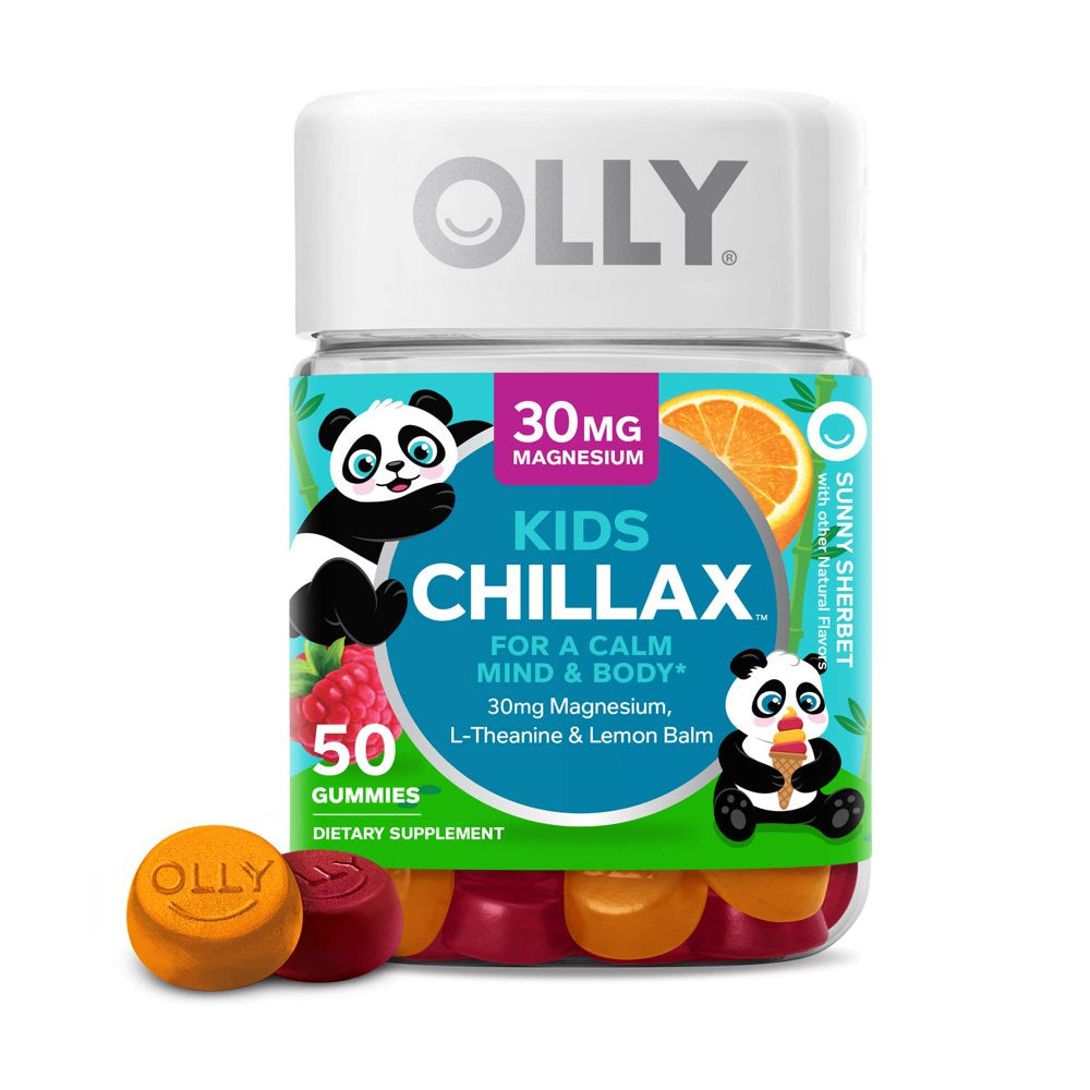 OLLY Kids Chillax Gummies, Chewable Supplement, Magnesium, L-Theanine, Sunny Sherbet, 50 Ct (Pack of 12)
