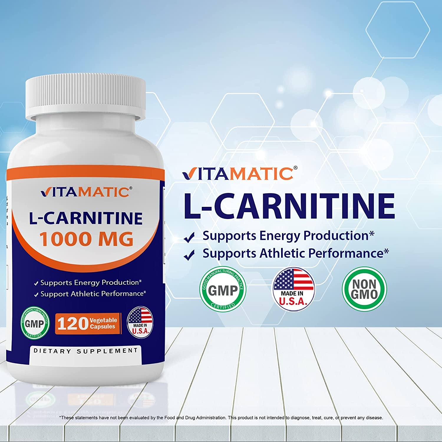 Vitamatic L-Carnitine Fumarate 1000 Mg - 120 Vegetable Capsules (1 Bottle)