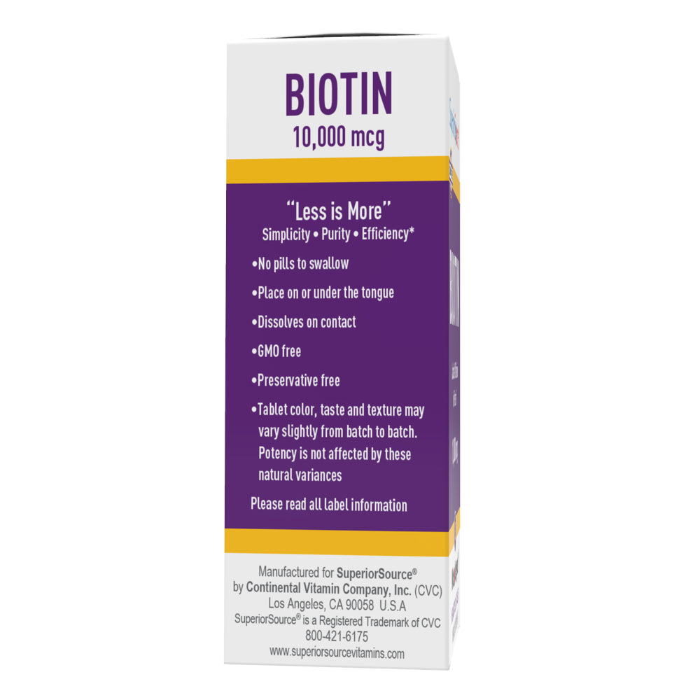 Superior Source Biotin 10000 Mcg under the Tongue Quick Dissolve Sublingual Tablets 60 Count, Supports Healthy Hair, Skin and Nail Growth, Helps Support Energy Metabolism, Non-Gmo