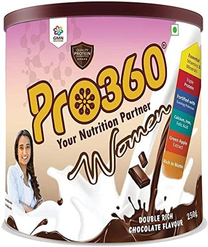 Pro360 Women Nutritional Protein Drink (Double Rich Chocolate Flavour) Complete Dietary Supplement for Women Wellness with Evening Primrose, 250Gm