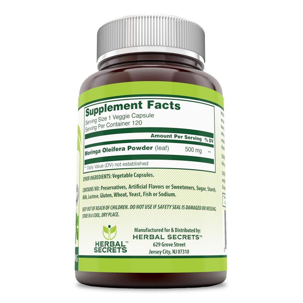 Herbal Secrets Moringa 500 Mg 120 Veggie Capsules (Non-Gmo) - Antioxidant Properties * Supports Healthy Weight Management, Promotes Healthy Digestive System and Supports Healthy Liver Function*