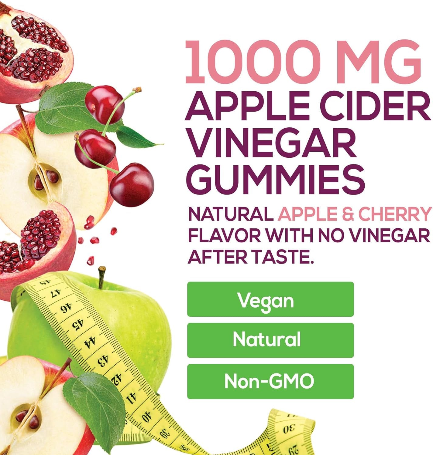 Vegan Apple Cider Vinegar Gummies | Max Strength 1000Mg | Gelatin-Free, Vegan, Non-Gmo, Made with Beet Root & Vitamin B12 for Energy - Supports Digestion, Detox and Cleanse Support - 120 Gummies