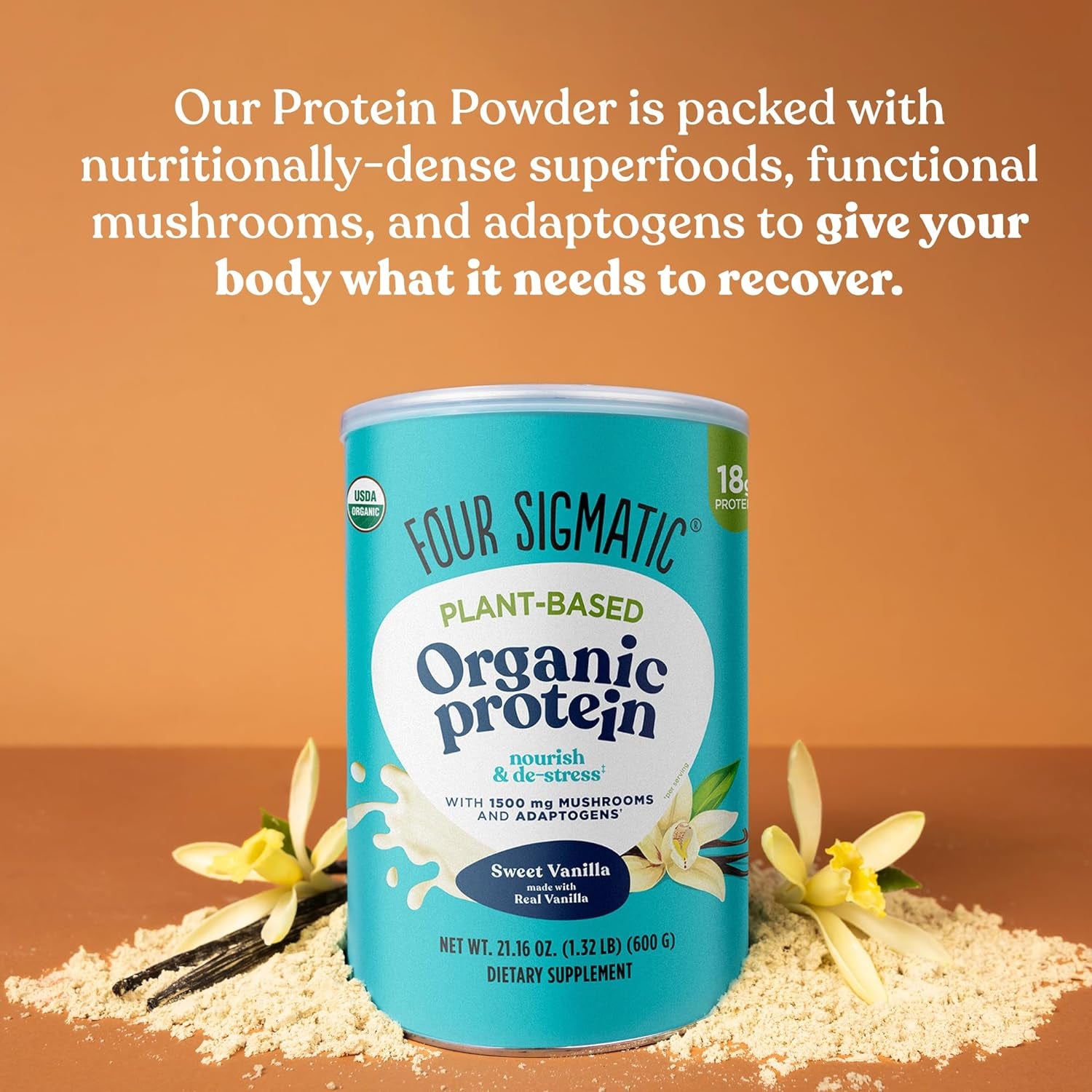 Four Sigmatic Plant Based Vanilla Protein + Perform Super Powder Workout Bundle Clean Vegan Protein for Brain Function and Immune Support | Superfood Powder with Adaptogens & Antioxidants