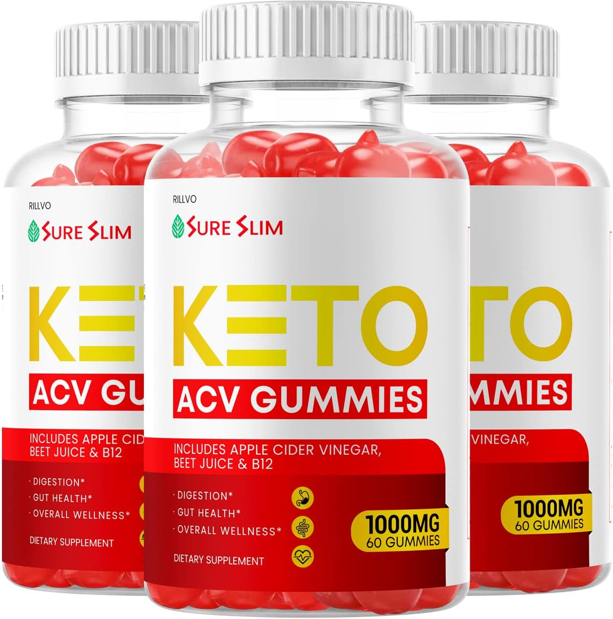 (3 Pack) Sure Slim Keto ACV Gummies - Advanced Formula Sure Slim Keto Gummies Apple Cider Vinegar (180 Gummies)