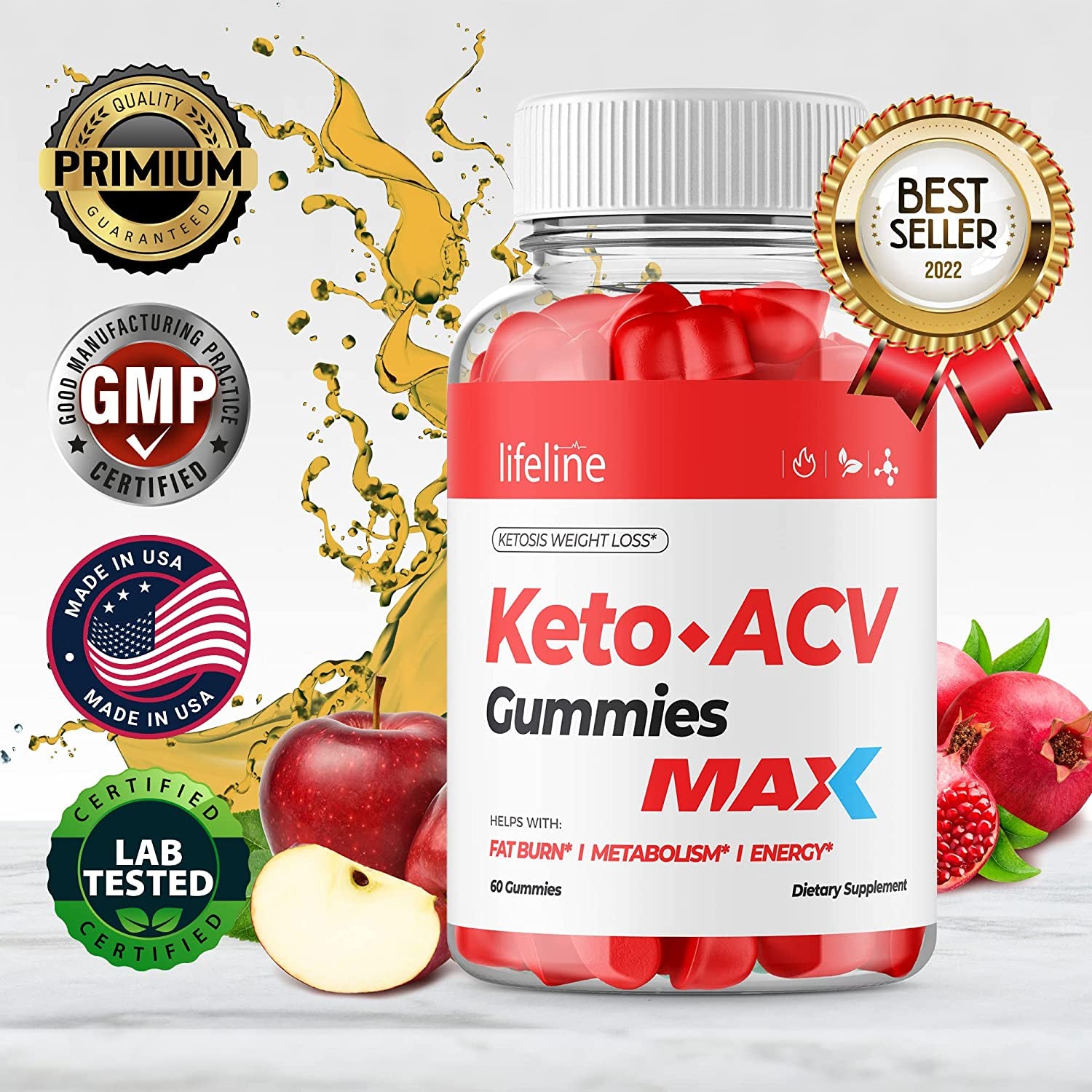 (3 Pack) Lifeline Keto Gummies, Max Strength New Formula Lifeline Keto ACV Gummies Advanced Formula Life Line Keto Gummies (180 Gummies)