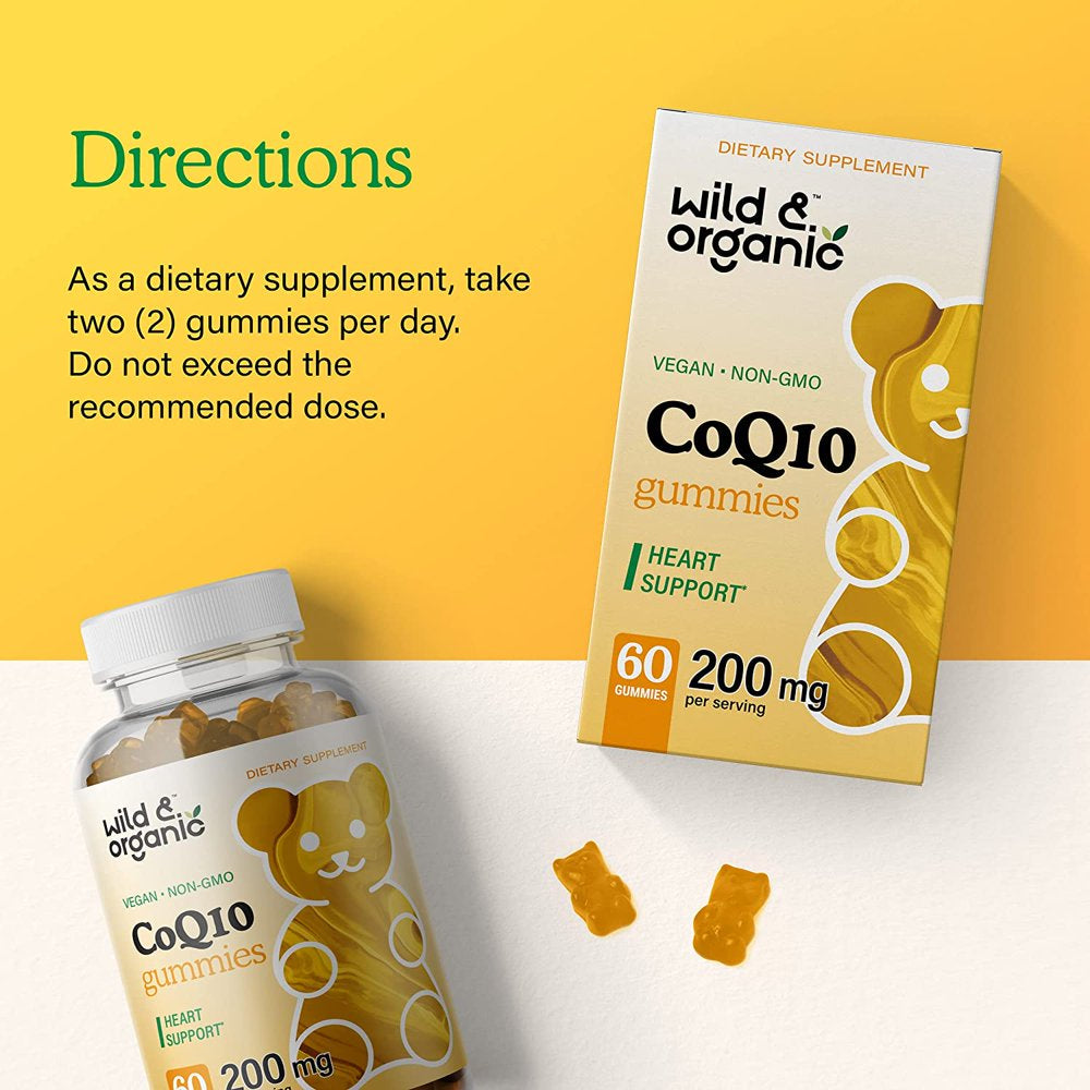 Wild & Organic Coq10 200Mg Gummies - Coenzyme Q10 Boost Energy & Heart Support, 60 Banana-Flavored Chews