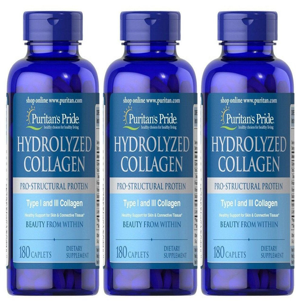 Puritan'S Pride Hydrolyzed Collagen 1000 Mg - 180 Caplets Protein Supplement (3-PACK)