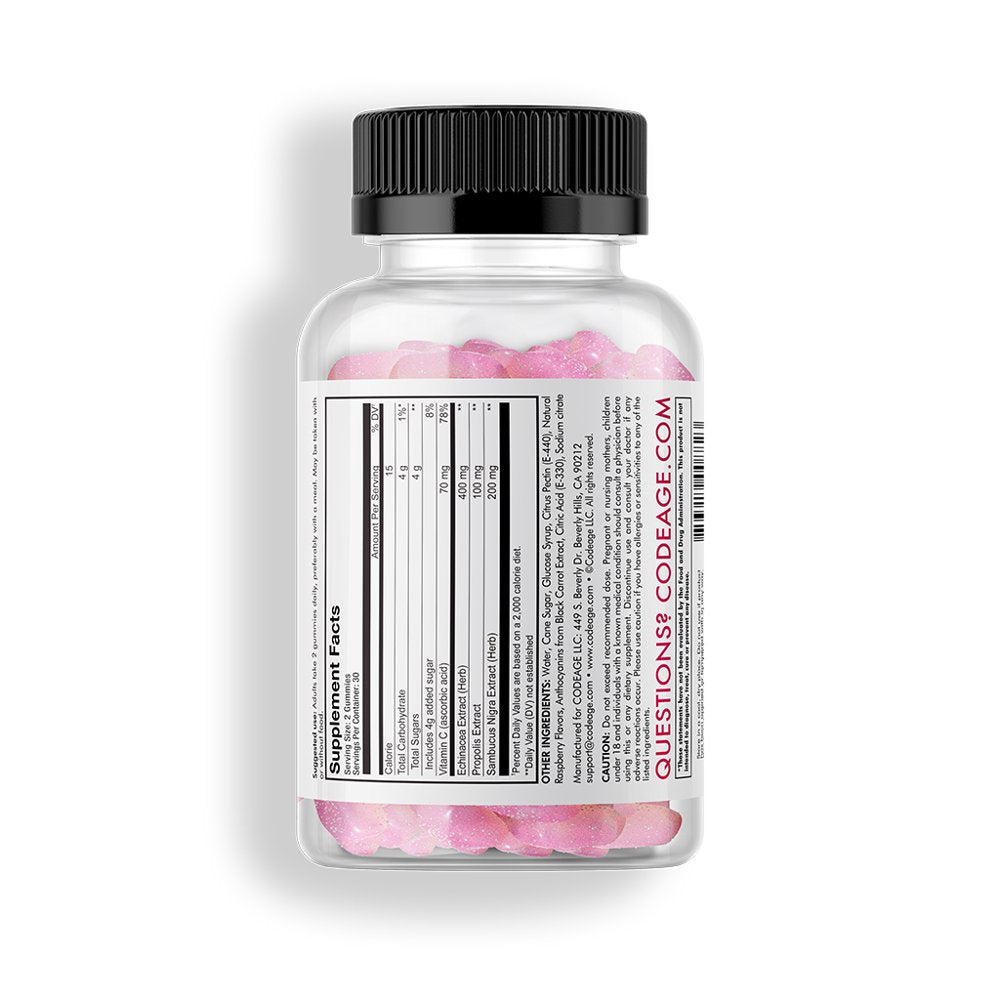 Codeage Immunity Gummies, Vitamin C, Elderberry, Echinacea & Propolis, Vegan Pectin-Based Supplement, 60 Ct