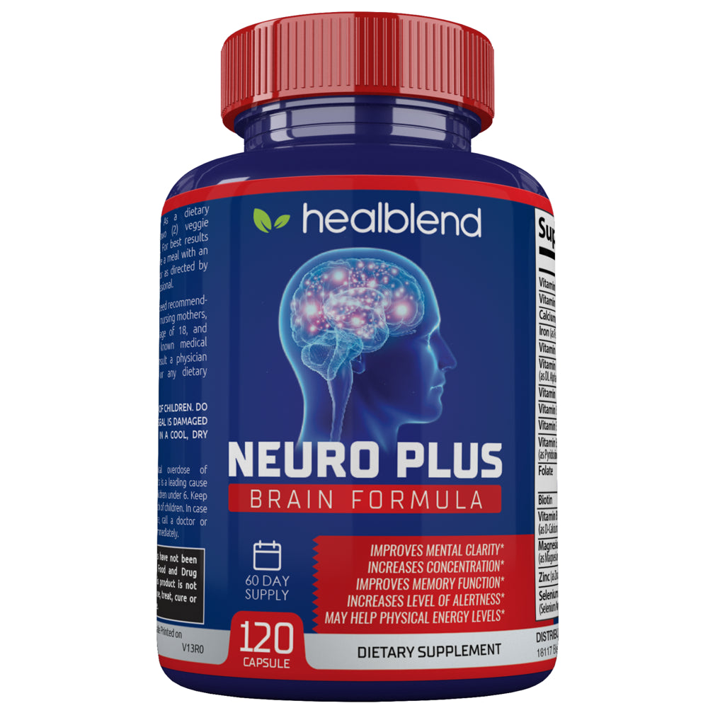 Healblend Neuro plus Brain Booster Supplements - Brain & Focus Formula, Supports Memory, Concentration & Mental Clarity - 120 Capsules