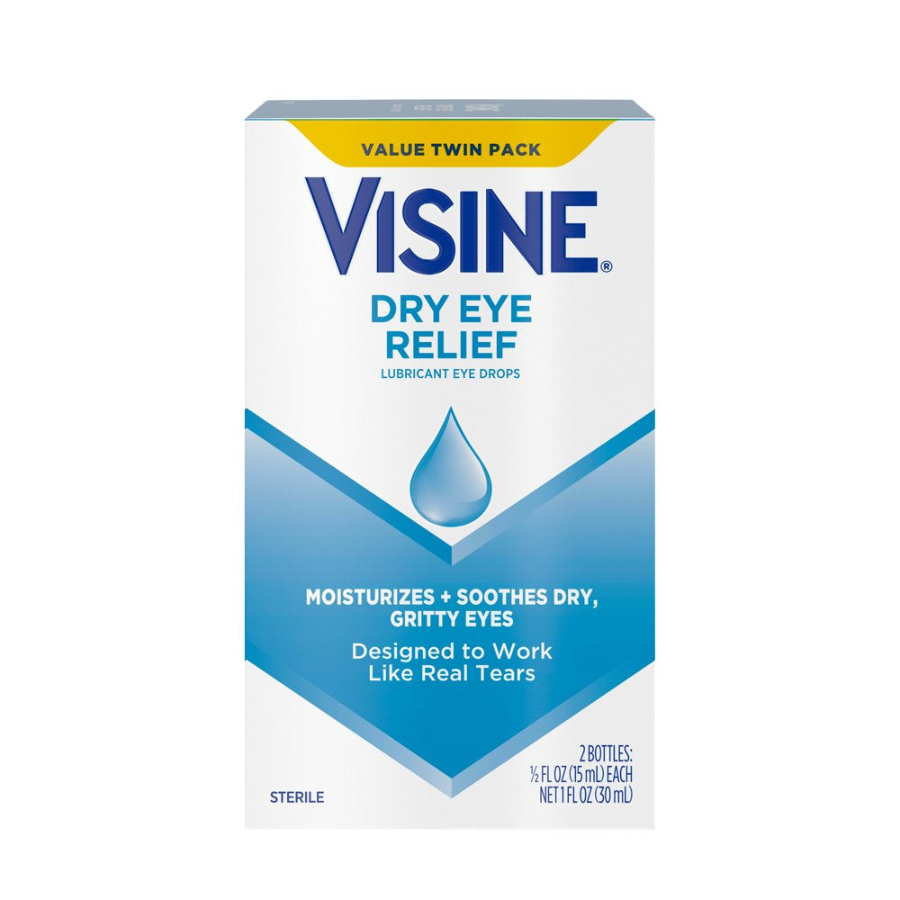 Visine Dry Eye Relief Lubricating Eye Drops, Twin Pack, 2 X 0.5 Fl. Oz