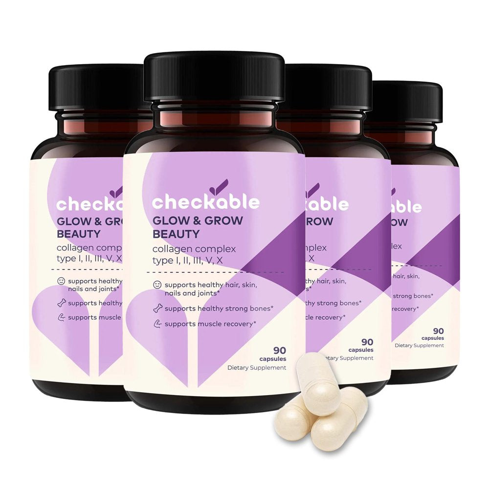 Checkable® Collagen Complex Supplements - Hair, Skin, Nails, Joints, Bones, and Muscle Support - with Natural Collagen Type I, II, III, V, and X (1500 Mg) - 360 Capsules