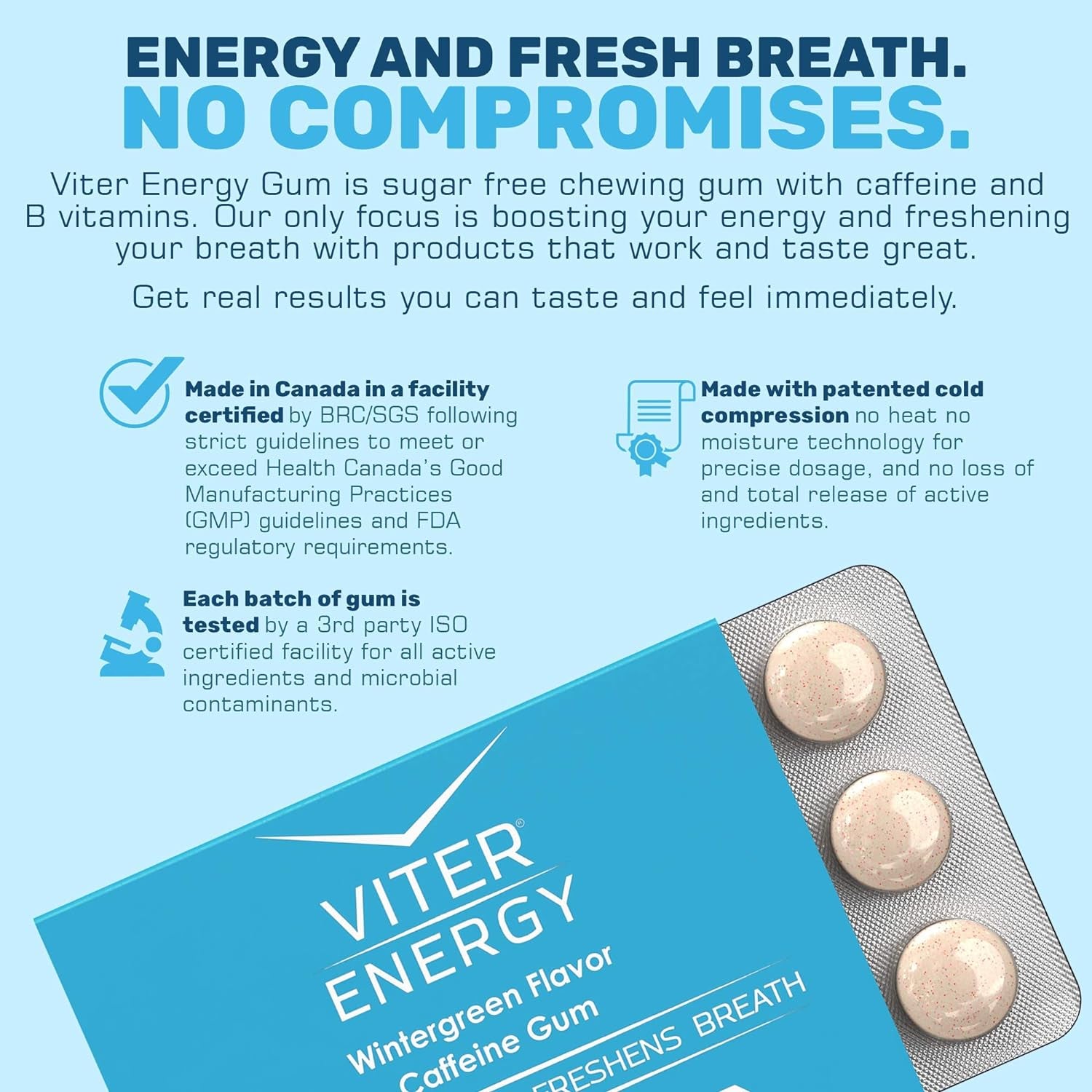 Viter Energy Caffeine Gum Wintergreen Flavor 6 Pack and Caffeine Gum Variety Flavor Sampler Pack Bundle - 60Mg Caffeine, B Vitamins, Guarana, Sugar Free, Vegan, Chewing Gum, Powerful Energy Booster