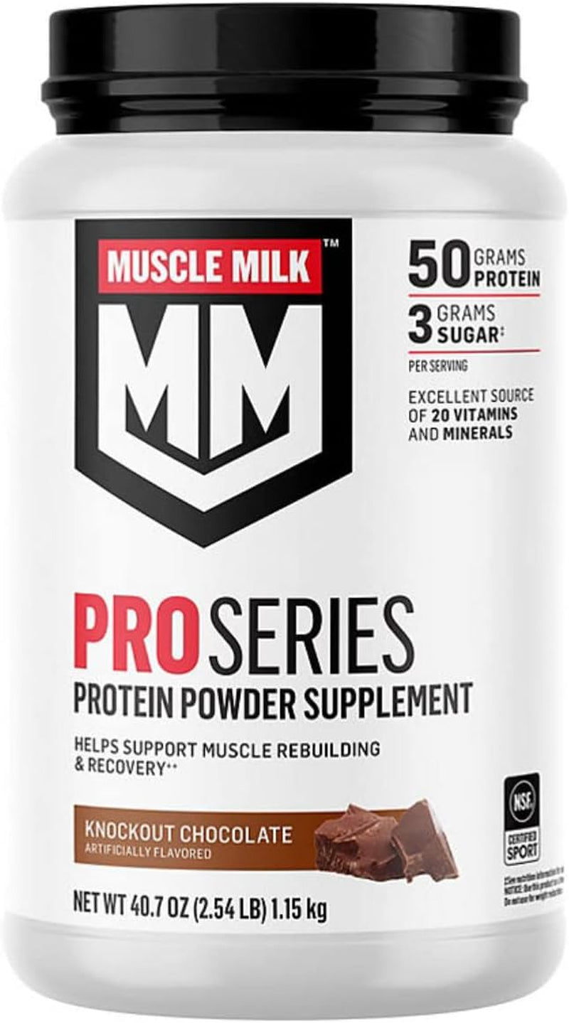 Muscle Milk Pro Series Protein Powder Supplement, Knockout Chocolate (40.7 Oz.). 50G Protein, 3G Sugar, 20 Vitamins & Minerals. Workout Recovery