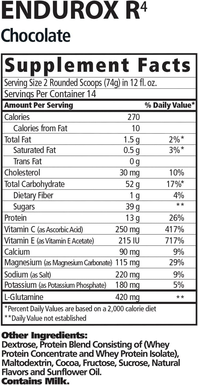 Endurox Pacifichealth R4, Post Workout Recovery Drink Mix with Protein, Carbs, Electrolytes and Antioxidants for Superior Muscle Recovery, Net Wt. 4.56 Lb, 28 Serving (Chocolate) with Shaker Cup