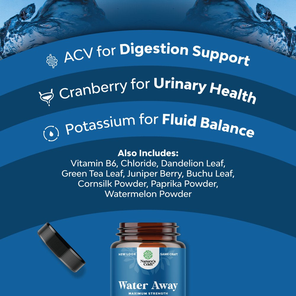 Water Away Pills Maximum Strength - Herbal Diuretic Pills for Water Retention for Fast Acting Bloating Relief for Women and Men - Easy to Take Water Retention Pills for Women and Men - 90 Servings