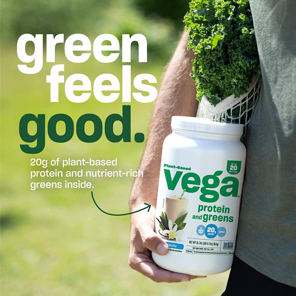 Vega Protein & Greens, Vanilla, 18 Servings, 20G Protein, Plant Based Vegan Protein Powder