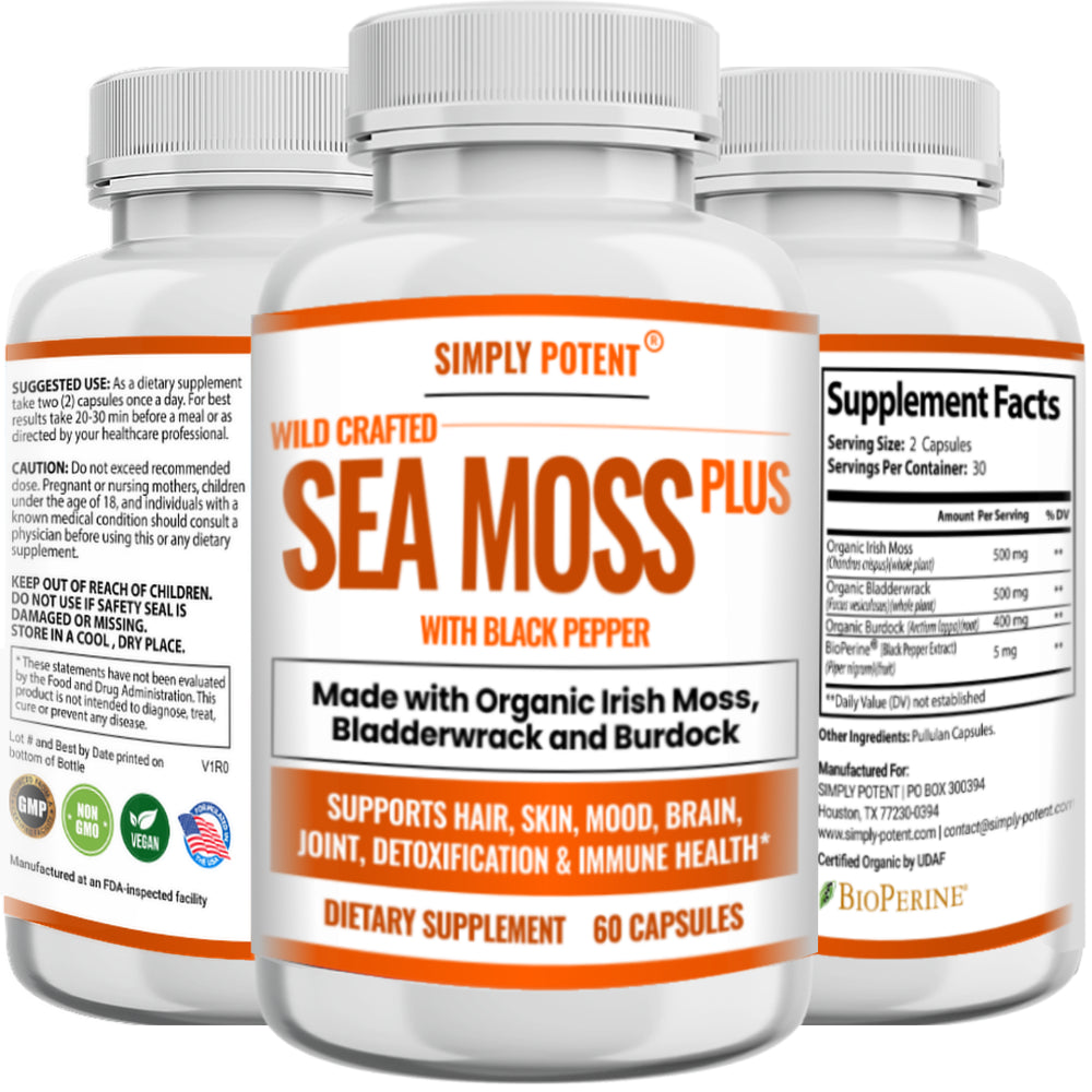 Sea Moss Supplement with Black Pepper, 60 Capsules Made with Organic Irish Moss, Bladderwrack and Burdock for Immune System & Digestive Health - Thyroid, Healthy Skin, Keto Detox, Gut, Joint Support