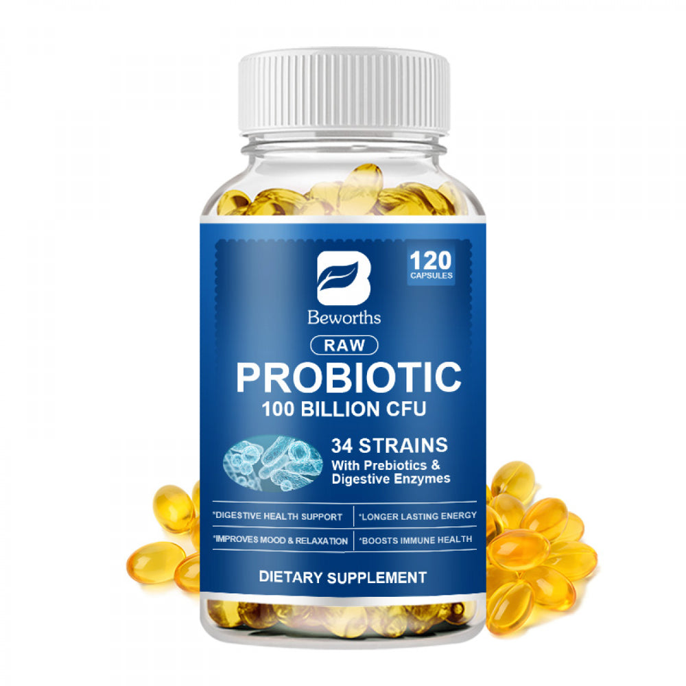 Beworths Probiotic Capsules with Enzymes, Prebiotics - Intestinal Flora Supplement for Beauty Health, 120 Capsules