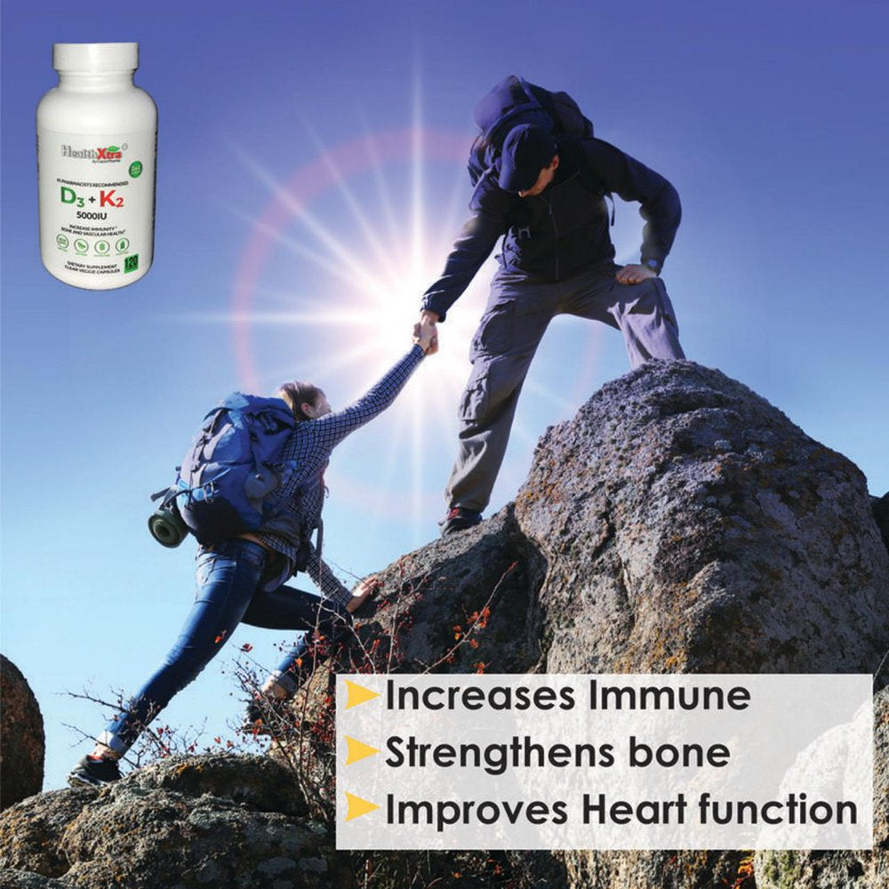 Healthxtra Vitamin D3+K2 Joint & Heart Health Support - 5000IU - 120 Capsules (4 Months Supply)