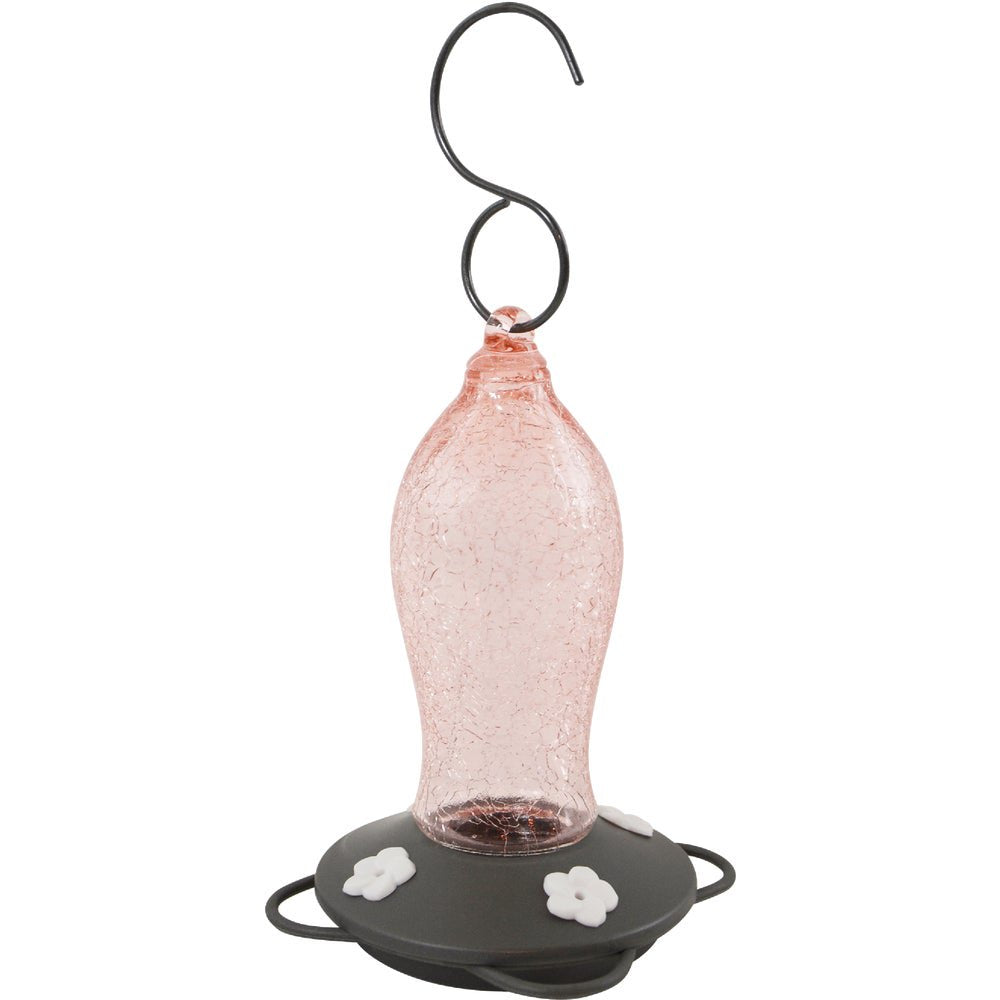 1PACK Nature'S Way 16 Oz. Blush Crackle Glass Artisan Gravity Hummingbird Feeder