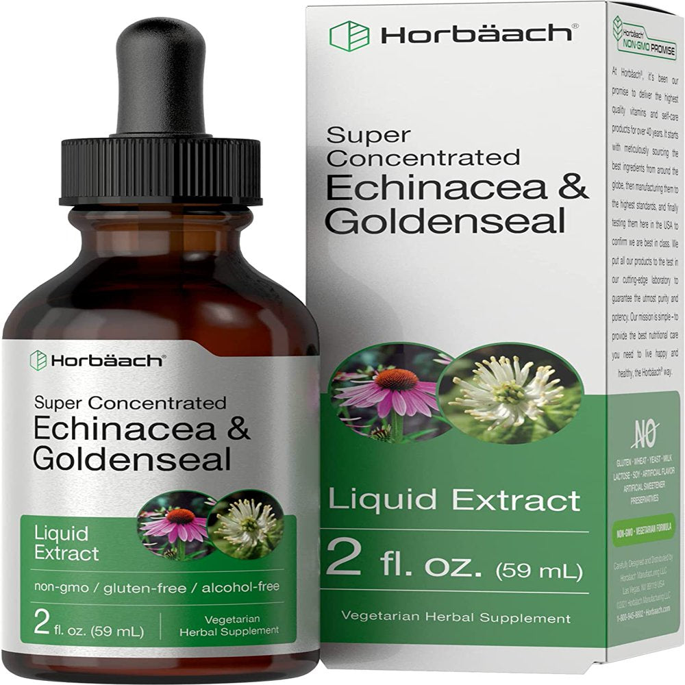 Echinacea Goldenseal Liquid Extract | 2 Fl Oz | Alcohol Free Tincture Drops | by Horbaach