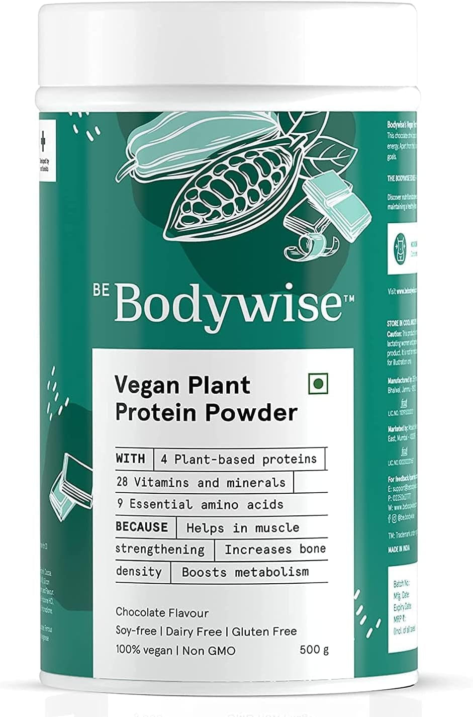 CROW Bodywise Vegan Plant Protein Powder for Women | Made with Pea, Brown Rice, Moong Bean & Whole Algae Protein | Bone Density Improvement | 100% Vegetarian | Gluten Free | 500 Grams