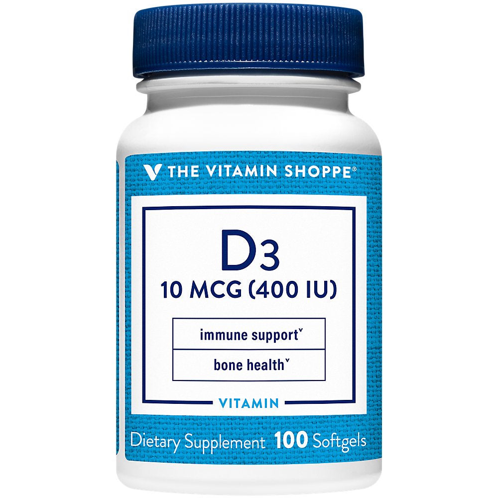 The Vitamin Shoppe Vitamin D3 400IU Softgel, Supports Bone & Immune Health, Aids in Cellular Growth & Calcium Absorption, Gluten Free & Once Daily Formula (100 Softgels)