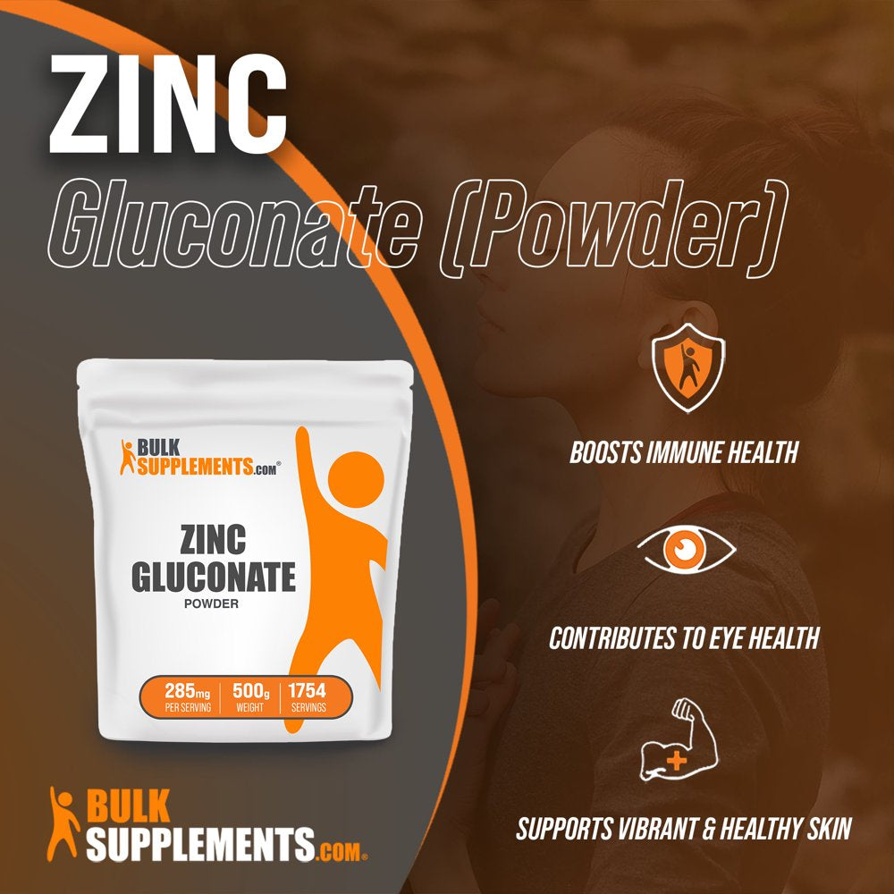 Bulksupplements.Com Zinc Gluconate Powder, 285Mg - Skin & Vision Support Supplement (500G - 1754 Serv)