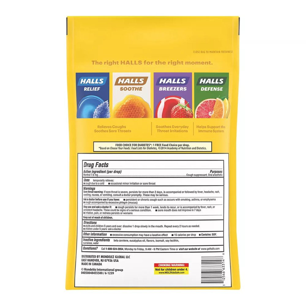 Halls Sugar-Free Honey Lemon Cough Suppressant Drops, 180 Ct.