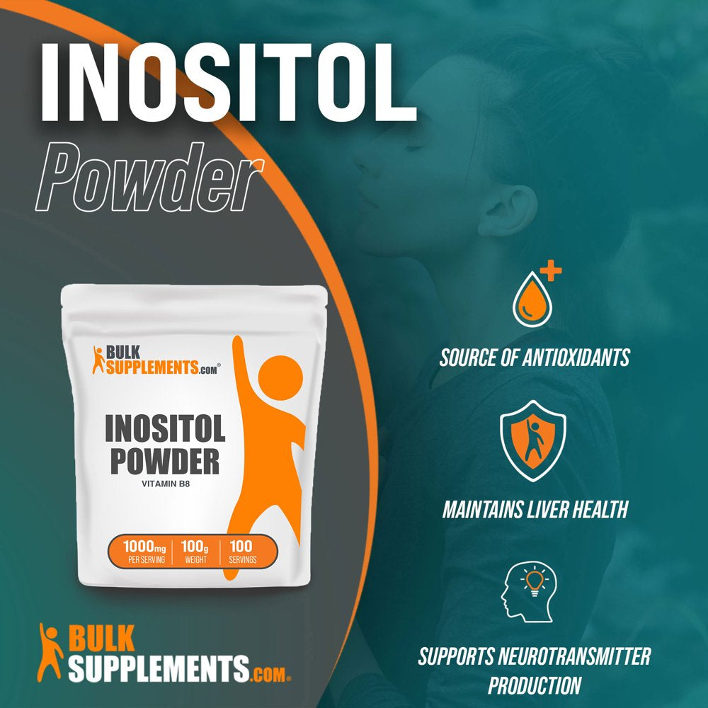 Bulksupplements.Com Inositol Powder, 1000Mg - Vitamin B8 Supplement for Brain, Heart, & Lung Support (100G - 100 Servings)