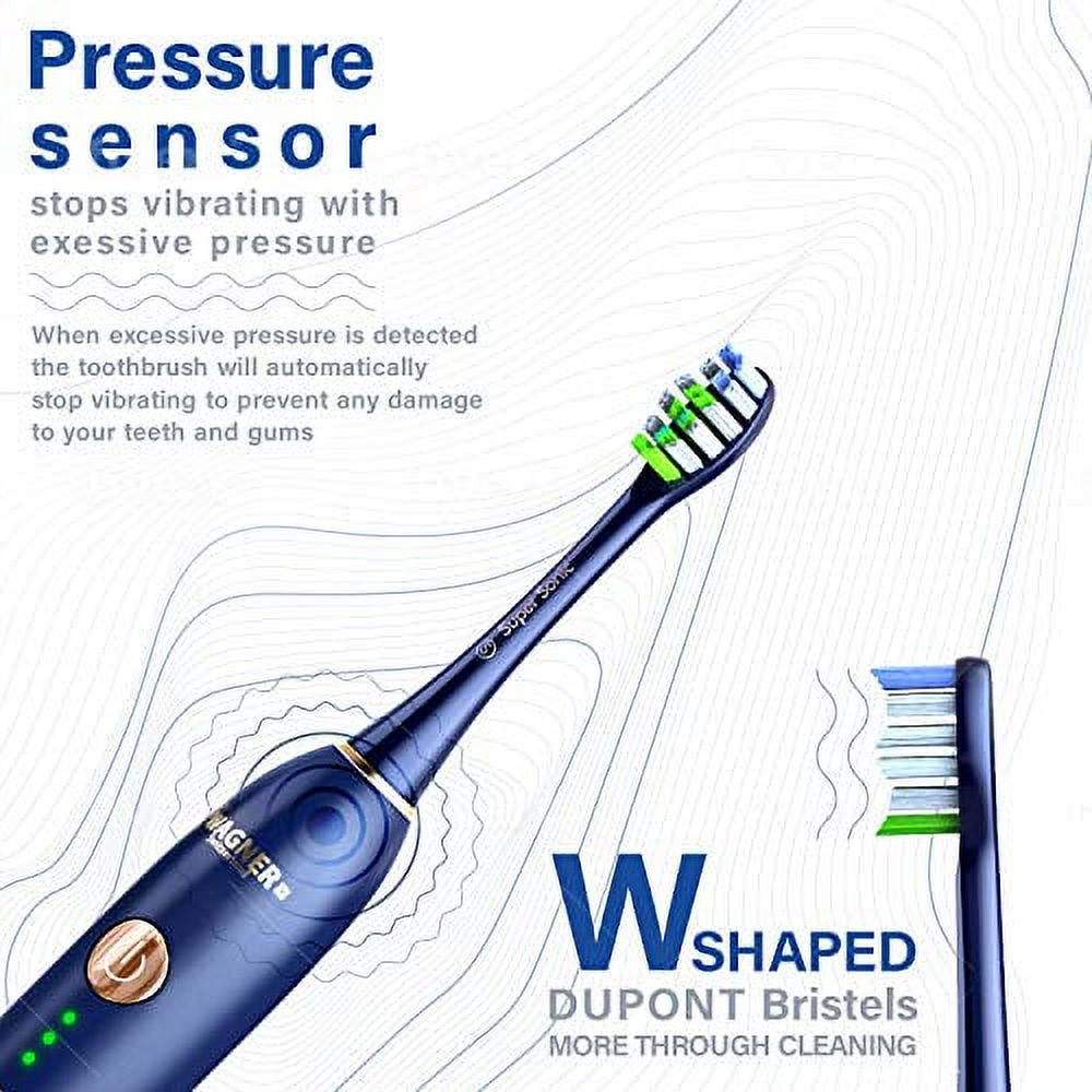 Wagner & Stern WHITEN+ Edition. Smart Electric Toothbrush with Pressure Sensor. 5 Brushing Modes and 3 Intensity Levels, 8 Dupont Bristles, Premium Travel Case