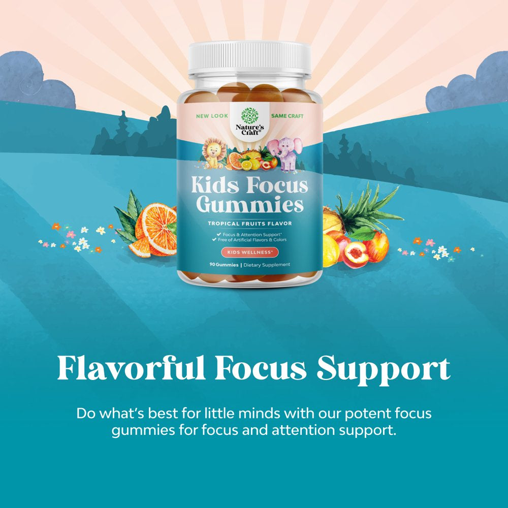 Vegan Brain Focus Gummies for Kids - Kids Focus Supplement with Phosphatidylserine Bacopa Monnieri Green Tea Extract Tyrosine and More Focus Vitamins for Kids Balanced Concentration Energy and Focus