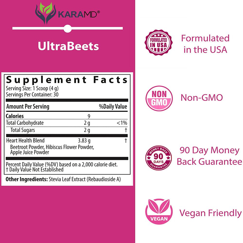 Karamd Ultrabeets | Doctor Formulated Beets Superfood Powder | Natural, Non-Gmo, Vegan Nitric Oxide Booster Supplement | Supports Heart Health, Circulation and Energy, 30 Servings